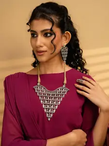 SHAYA Zor Shor 925 Sterling Silver Artificial Stones Studded Oxidised Necklace