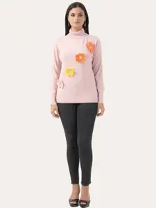 Albion By CnM Women Turtle Neck Pullover With Floral Applique Details