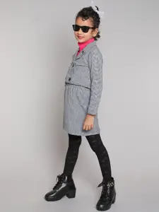 taffykids Girls Checked Lapel Collar Long Sleeves Jacket With Skirt