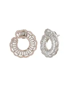 Voylla Sparkling Rhodium Plated American Diamond Studded Contemporary Studs Earrings