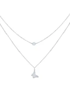 GLYTERS Rhodium-Plated Butterfly Charm Layered Pendant With Chain
