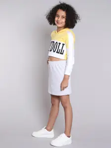 taffykids Girls Printed Hooded Long Sleeves Pure Cotton Sweatshirt With Skirt