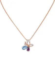 DIAVO 925 Sterling Silver Rose Gold-Plated Cubic Zirconia Floral Shaped Pendant