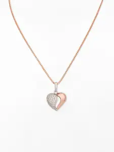 DIAVO 925 Sterling Silver Rose Gold-Plated Cubic Zirconia Heart Shaped Pendant