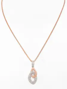 DIAVO 925 Sterling Silver Rose Gold-Plated CZ Studded Contemporary Pendants