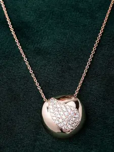 DIAVO 925 Sterling Silver Rose Gold-Plated CZ Studded Contemporary Pendants
