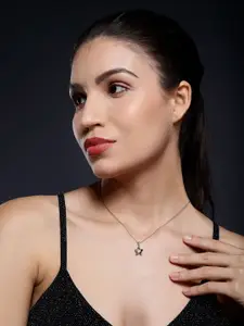 DIAVO 925 Sterling Silver Rose Gold-Plated Cubic Zirconia Floral Shaped Pendant