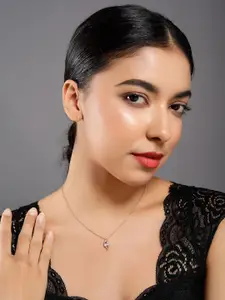 DIAVO 925 Sterling Silver Rose Gold-Plated Cubic Zirconia Contemporary Pendant