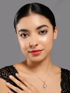 DIAVO 925 Sterling Silver Rose Gold-Plated Cubic Zirconia & Beaded Circular Pendant