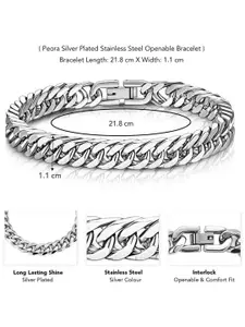 Peora Men Silver-Plated Stainless Steel Link Openable Bracelet