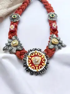 VIVAZS Silver-Plated Kundan Studded Crochet Necklace