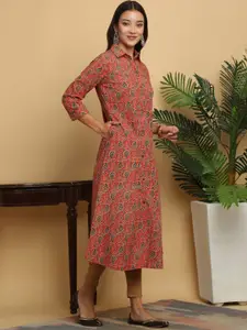 KALINI Paisley Printed Shirt Collar A-Line Kurta