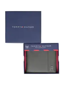 Tommy Hilfiger Men Typography Printed Leather Two Fold Wallet