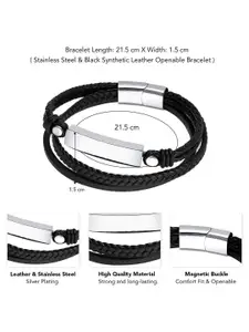 Peora Men Leather Stainless Steel Openable Wraparound Bracelet