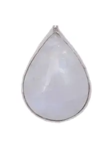 Exotic India Moonstone Embellished Tear-Drop Sterling Silver Triangular Spacer Pendant