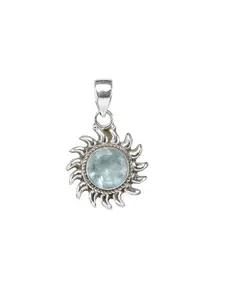 Exotic India Faceted Blue Topaz Gemstone Sterling Silver Pendant