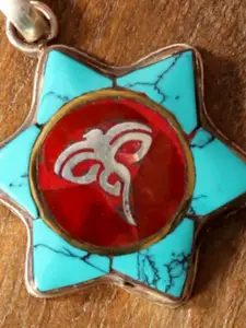 Exotic India Swayambhunath Eye Inlay Sterling Silver Pendant