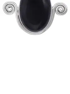 Exotic India Black Onyx Gemstone Sterling Silver Pendant