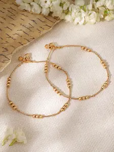 Rubans 22K Gold-Plated Set of 2 Beaded Traditional Anklets