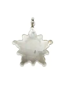 Exotic India Turquoise and Coral Sterling Silver Floral Design Pendant