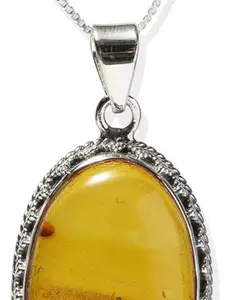 Exotic India Amber Gemstone Oval Shape Sterling Silver Pendant