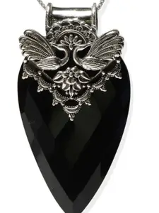 Exotic India Faceted Black Onyx Sterling Silver Pendant