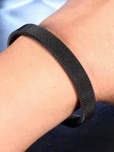 MEENAZ Men Stainless Steel Silver-Plated Kada Bracelet