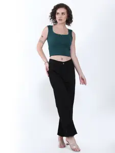 SIGHTBOMB Women Solid Ribbed Cotton Fitted Crop Top