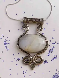 Exotic India Rainbow Moonstone Sterling Silver Pendant