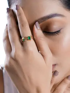 SWASHAA Hashya 18KT Gold-Plated Stainless Steel Emarald Zircon-Studded Ring