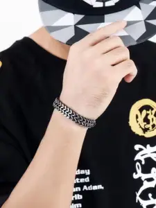 MEENAZ Men Stainless Steel Silver-Plated Link Bracelet