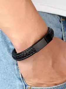 MEENAZ Men Silver Plated Leather Cuff Bracelet