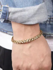 MEENAZ Men Gold Plated Stainless Steel Cuff Bracelet