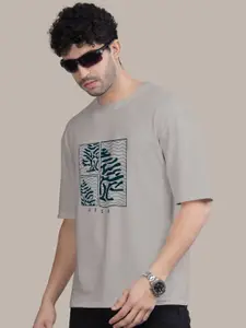 AUSK Men Graphic Printed Round Neck Cotton Oversized T-shirt