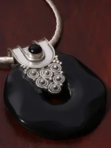 Exotic India Black Onyx Stone Sterling Silver Pendant