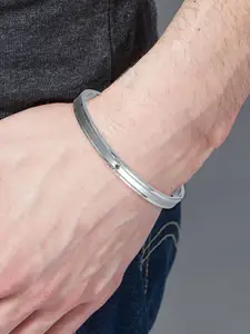 MEENAZ Men Silver Plated Stainless Steel Kada Bracelet