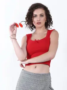 SIGHTBOMB Women Solid Ribbed Cotton Fitted Crop Top