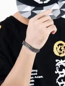 MEENAZ Men Stainless Steel Silver-Plated Link Bracelet