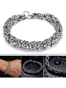 MEENAZ Men Silver Plated Stainless Steel Link Bracelet