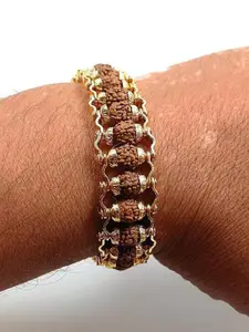 MEENAZ Men Stainless Steel Gold-Plated Beaded Wraparound Bracelet