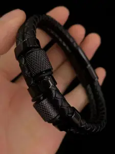 MEENAZ Men Leather Silver-Plated Multistrand Bracelet