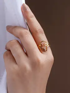 SWASHAA Charron 18KT Gold-Plated Stainless Steel Hollow Abstract Face Ring