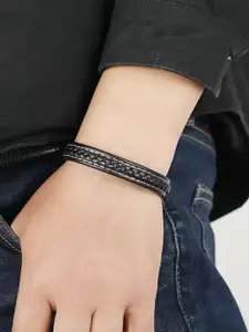 MEENAZ Men Silver Plated Stainless Steel Cuff Bracelet