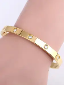 MEENAZ Men American Diamond Gold Plated Stainless Steel Kada Bracelet