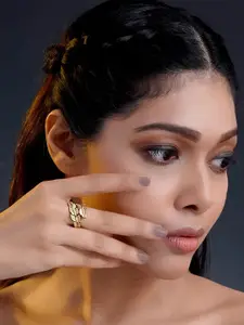 SWASHAA Sira 18KT Gold-Plated Stainless Steel Leaf Motif Ring