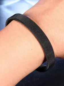 MEENAZ Men Silver Plated Stainless Steel Cuff Bracelet