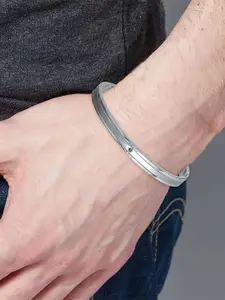 MEENAZ Men Silver Plated Stainless Steel Kada Bracelet