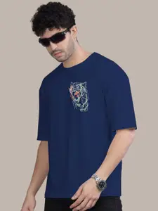 AUSK Men Graphic Printed Round Neck Cotton Oversized T-shirt