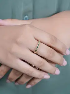 SWASHAA Wisha 18KT Gold-Plated Stainless Steel Cubic Zirconia-Studded Band Ring