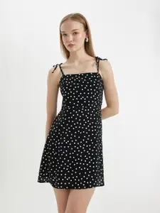 DeFacto Polka Dot Print Sleeveless Shoulder Straps A-Line Dress
